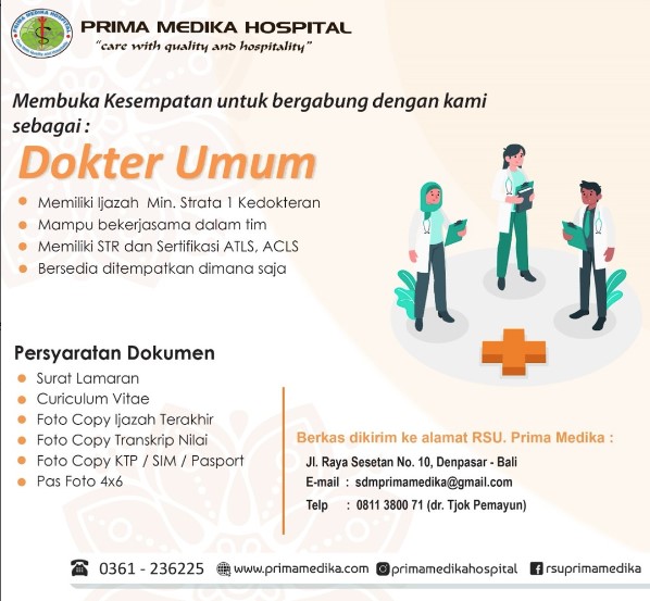 Prima Medika Hospital membuka kesempatan untuk bergabung sebagai DOKTER UMUM