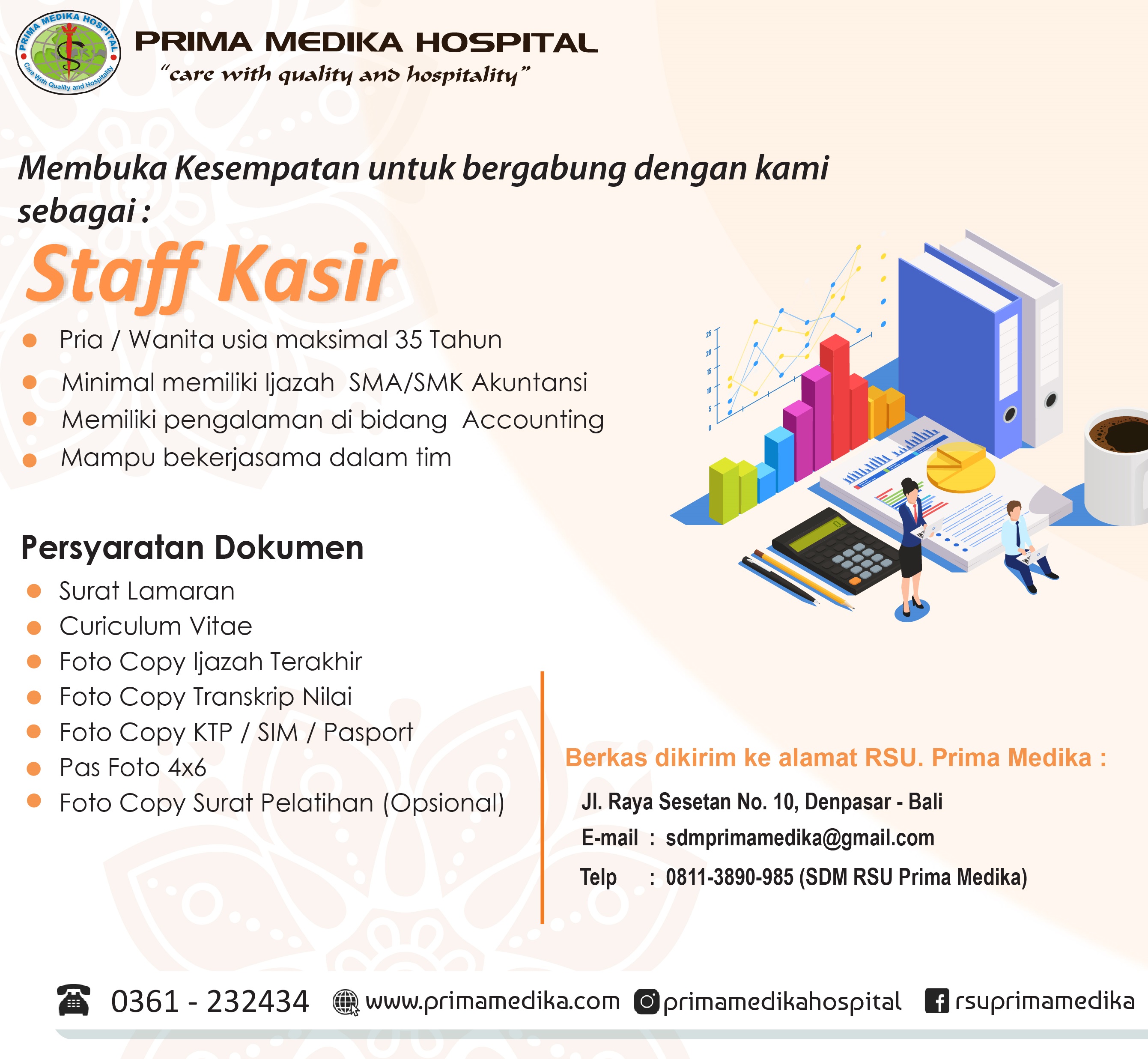 Prima Medika Hospital membuka kesempatan untuk bergabung sebagai :  STAFF KASIR